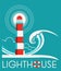 Lighthouse graphic label with text