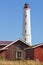 Lighthouse at Hailuoto island. Marjaniemi beach. Finland coastline. Travel