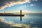 Lighthouse and harbour emerging safely from clearing storm cloud