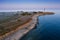 Lighthouse and hause on the small island in the Baltic Sea. Architecture on the Osmussaar