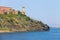 The lighthouse on the hill in Portoferraio, the main port of Elba island, Tuscany, Italy