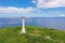 Lighthouse on a hill by the sea, top view. Basot Island, Caramoan, Camarines Sur, Philippines