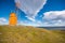 The lighthouse of Hvalnes in east Icelandic countryside landscape