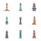 Lighthouse icons set, cartoon style