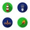 A lighthouse, an incandescent lamp, a chandelier with candles, a burning match.Light source set collection icons in flat