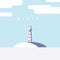 Lighthouse on the island vector illustration. Winter cold colors.