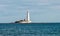 A lighthouse on an island in Whitley Bay near Newcastle upon Tyne, England