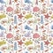 Lighthouse jellyfish starfish  corals shells seamless pattern beach