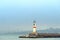 Lighthouse at the jetty in Istanbul Kadikoy Turkey winter evening time