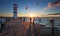 Lighthouse at Lake Neusiedl at sunset