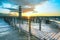 Lighthouse in Lake Neusiedl at sunset. The well known lake