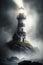 Lighthouse landscape with mist. Generative AI