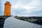 Lighthouse in lava field in beautiful nature in Snaefellsjokull National Park in Iceland, autumntime