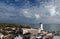 Lighthouse / Lightstation at Puerto Juarez Ferry dock / pier in Cancun Bay along Mexico\'s Mayan Riviera coastline