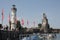 Lighthouse and lion statue at Lindau harbour entrance, Bavaria, Germany