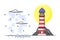 The lighthouse located along the sea, with the sky and clouds on the White Blackground. Flat design style vector illustration