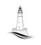 Lighthouse logo. Hand drawn sketch symbol of lighthouse with sea