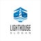 Lighthouse logo icon Design Vector Illustration. Beacon logo design template. Light houses and ocean waves. Coastal beach logo des