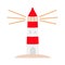 Lighthouse logo icon. Path lighting. Light house shining. Red white building. Sea ocean tower maritime architecture. Flat design.