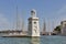 Lighthouse and marina at San Giorgio Maggiore island, Venice, Italy.