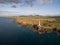 Lighthouse in Mauritius. Indian Ocean in Foreground