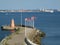 Lighthouse on the narrowest point of Oresund strait or The Sound at Helsingor