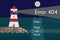 Lighthouse at night with 404 page not found text