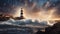 lighthouse at night highly intricately detailed photograph of Roker Lighthouse being hit by a large wave