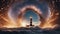 lighthouse at night highly intricately detailed photograph of Roker Lighthouse being hit by a large wave of star dust