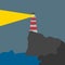 Lighthouse at Night on the Rock on Dark Background Vector Illustration