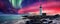 lighthouse ocean seascape with beautiful colorful aurora borealis sky