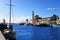 Lighthouse and old fishing port of Grau du roi in Camargue zoological nature reserve. South of France.