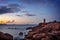 Lighthouse of Ploumanach at sunset in Perros-Guirec, CÃ´tes d`Armor, Brittany France