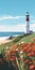 Lighthouse And Poppies: Bold Outlines And Vibrant Colors Poster