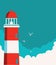 Lighthouse poster.Vector seascape background