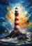 The Lighthouse at Rock Ocean: Swirling Paint, Color, Light, and