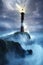 Lighthouse and rough sea around, storm with high sea waves. Generative Ai