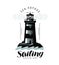 Lighthouse, sailing label or logo. Sea travel emblem. Lettering vector