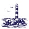 Lighthouse and sea landscape hand drawn vector illustration sketch