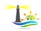 Lighthouse sea wave water people union globe world  logo illustrations vector icon clip art