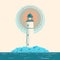 Lighthouse seascape horizon illustration.