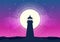 Lighthouse Silhouette Vector Moonlight