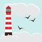 Lighthouse sky birds. flat vector