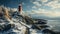 A lighthouse on a snowy hill. Generative AI.