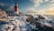 A lighthouse on a snowy hill. Generative AI.