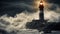 Lighthouse Standing Strong Against the Assault of Stormy Seas. Generative AI