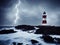Lighthouse in a stormy night - generative ai illustration.