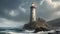 Lighthouse in a stormy seascape - 3D render