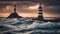 lighthouse at sunset A lighthouse in a stormy landscape,