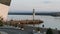 Lighthouse at sunset in port of Burgas, Black Sea, Bulgaria. Industrial black sea port Burgas